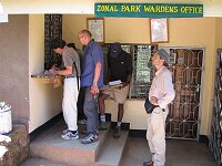 Paying the park fees: $1900 for 4 tourists and 20 Tanzanians